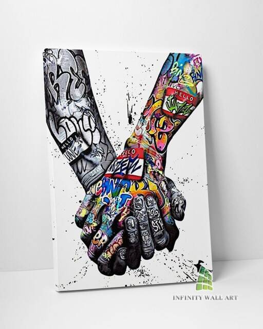 Peace Hands Graffiti Canvas Art Print Picture Wall -C586 - image 1