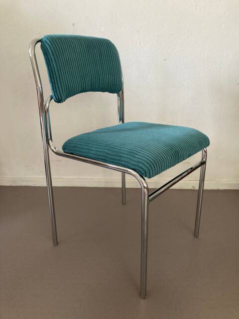 Petrol Corduroy Dining Chair With Chrome Metal Frame - image 1