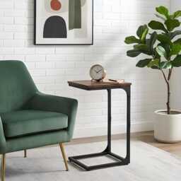 C-Shaped Side Table Industrial Rustic Brown Metal Frame Sofa Bedside - thumbnail 2