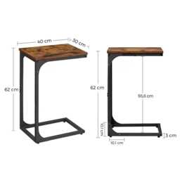 C-Shaped Side Table Industrial Rustic Brown Metal Frame Sofa Bedside - thumbnail 4