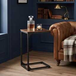 C-Shaped Side Table Industrial Rustic Brown Metal Frame Sofa Bedside - thumbnail 3