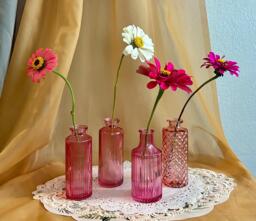 Pink Glass Bud Vases - Vintage-Inspired Mini Vessels, Choose Your Style Or Full Set - thumbnail 1