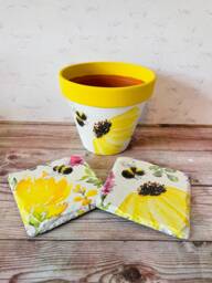 Bumblebee Flower Pot, Bee Plant Coasters, Themed Home Decor, Decorations, Flowers & Bees - thumbnail 1
