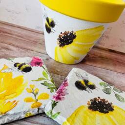Bumblebee Flower Pot, Bee Plant Coasters, Themed Home Decor, Decorations, Flowers & Bees - thumbnail 3