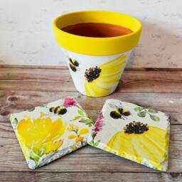 Bumblebee Flower Pot, Bee Plant Coasters, Themed Home Decor, Decorations, Flowers & Bees - thumbnail 2