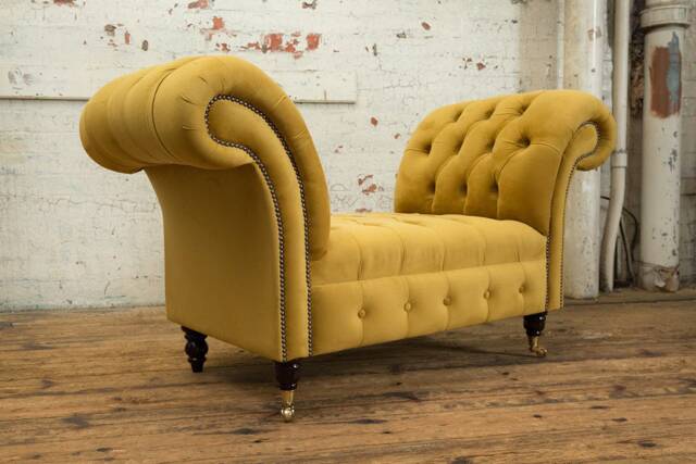 British Handmade Mustard Velvet Chesterfield Bed End Chaise/Window Seat - image 1