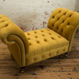British Handmade Mustard Velvet Chesterfield Bed End Chaise/Window Seat - thumbnail 4