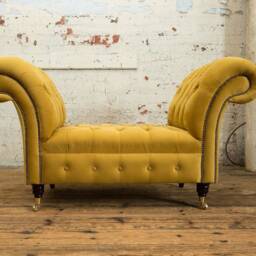 British Handmade Mustard Velvet Chesterfield Bed End Chaise/Window Seat - thumbnail 3
