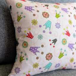 Quilted Pillow Cover, Pink Princess Cover 12x12, Patchwork Sham, Gifts For Girls, Accent - thumbnail 3