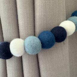Navy & Baby Blue Felt Ball Curtain Tie Backs - Pom Hold Custom Ties Nursery Decor Gift Colourful Pull - thumbnail 3