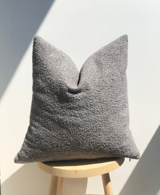 Gray Boucle Pillow Cover, Textured Cotton Wool Cushion - image 1