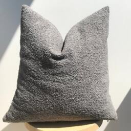Gray Boucle Pillow Cover, Textured Cotton Wool Cushion - thumbnail 3