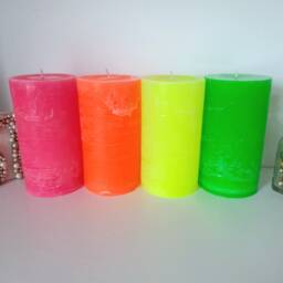 Neon Home Decor. Pillar Candles.hot Green Pink Orange Yellow Candle. Coquette Room Rustic Decorative Candles. Choose The Size - thumbnail 1