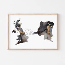 Britain & Democratic Republic Of The Congo Map Black & Gold Travel Wall Art Print - United Kingdom UK - thumbnail 3