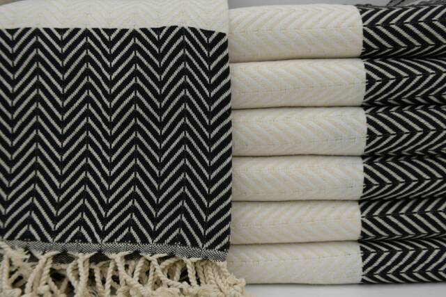 "Turkish Towel, Black & White Towel, Soft Towel, Herringbone Towel, 40""x68" - image 1