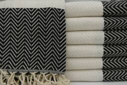 "Turkish Towel, Black & White Towel, Soft Towel, Herringbone Towel, 40""x68"
