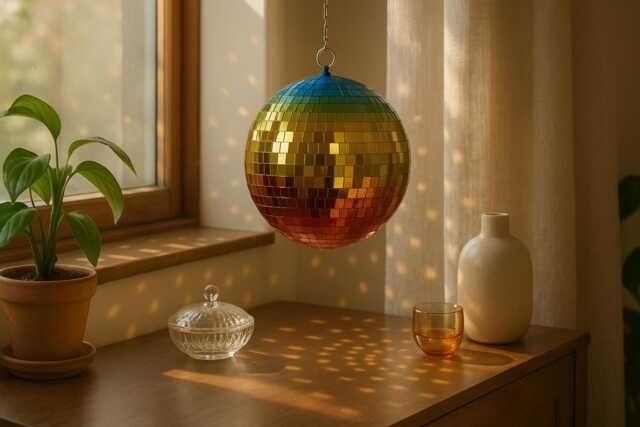 Rainbow Disco Ball - Real Glass Mosaic Mirror 70S Retro Hanging Decor For Party Personalised Option - image 1