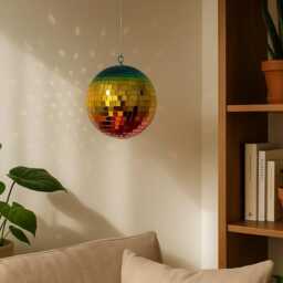 Rainbow Disco Ball - Real Glass Mosaic Mirror 70S Retro Hanging Decor For Party Personalised Option - thumbnail 2
