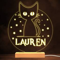 Gothic Style Stars Cat Warm White Lamp Personalised Gift Night Light - Bedroom - thumbnail 1