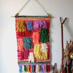"Boho Yarn Wall Tapestry Woven Rug, Bohemian Decor - 20"" X 35" - thumbnail 2