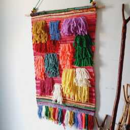 "Boho Yarn Wall Tapestry Woven Rug, Bohemian Decor - 20"" X 35" - thumbnail 3