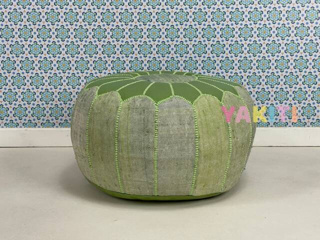 Yakiti - Round Cactus Silk Pouf, Natural Fiber, Home Decor, Interior Design, Floor Cushions, Sabra Poufs, Silk, Agave - image 1