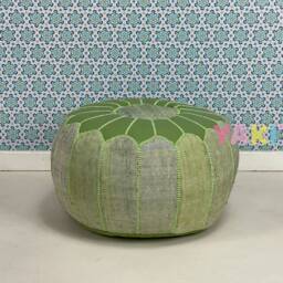 Yakiti - Round Cactus Silk Pouf, Natural Fiber, Home Decor, Interior Design, Floor Cushions, Sabra Poufs, Silk, Agave - thumbnail 2