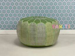 Yakiti - Round Cactus Silk Pouf, Natural Fiber, Home Decor, Interior Design, Floor Cushions, Sabra Poufs, Silk, Agave - thumbnail 1