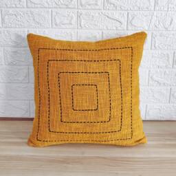 Hand Dyed Raw Cotton Textured Fabric Mustard Yellow Boho Cushion Cover Machine Stitched 18x18, 20x20, 22x22, 24x24 Throw Pillow - thumbnail 1