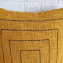 Hand Dyed Raw Cotton Textured Fabric Mustard Yellow Boho Cushion Cover Machine Stitched 18x18, 20x20, 22x22, 24x24 Throw Pillow - thumbnail 3