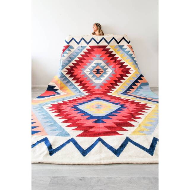 Handwoven Rug, Colourful Bright Colors Living Room Kilim, Area Rug, Kilim Burgundy Handcrafted Kiliim, Boho Rug - image 1