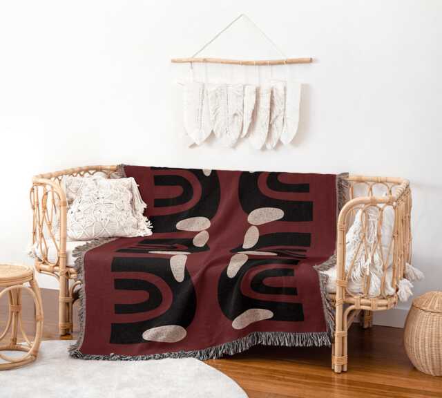 Retro Arch Woven Throw Blanket - Burgundy & Black Modernist - image 1