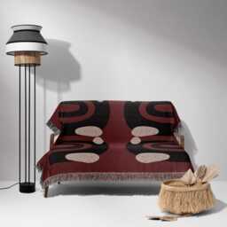 Retro Arch Woven Throw Blanket - Burgundy & Black Modernist - thumbnail 3