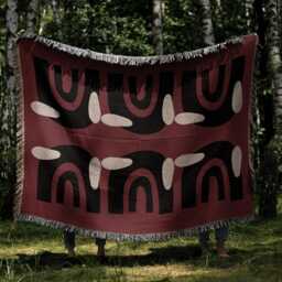 Retro Arch Woven Throw Blanket - Burgundy & Black Modernist - thumbnail 2