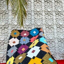 Handmade Patchwork Quilt Art Deco Black & Gold Throw Coverlet - thumbnail 3
