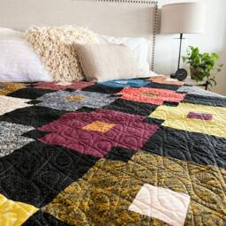 Handmade Patchwork Quilt Art Deco Black & Gold Throw Coverlet - thumbnail 2