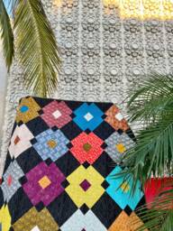 Handmade Patchwork Quilt Art Deco Black & Gold Throw Coverlet - thumbnail 1
