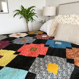 Handmade Patchwork Quilt Art Deco Black & Gold Throw Coverlet - thumbnail 4