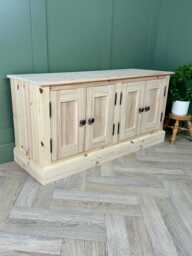 Solid Pine Farmhouse Media Unit Cabinet 1220mm Wide, 4 Shaker Doors - thumbnail 1
