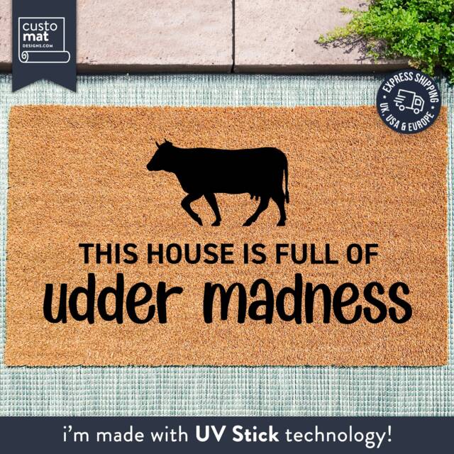 Cow Quote Doormat - This House Is Full Of Udder Madness Pun Funny Farm Decor Gifts - image 1