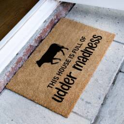 Cow Quote Doormat - This House Is Full Of Udder Madness Pun Funny Farm Decor Gifts - thumbnail 2