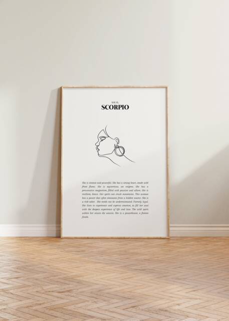She Is Scorpio Print, Horoscope Zodiac Astrology Star Sign Wall Art, Poster, Minimalist Gift - image 1