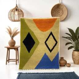 Handwoven Moroccan Wool Rug Bold Geometric Boho Area Rug - thumbnail 1