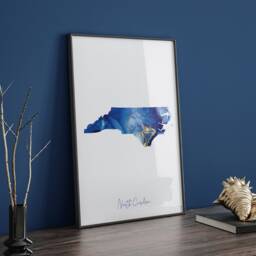North Carolina Map Blue & Gold Wall Art Print - Us State United States Of America Usa - thumbnail 3