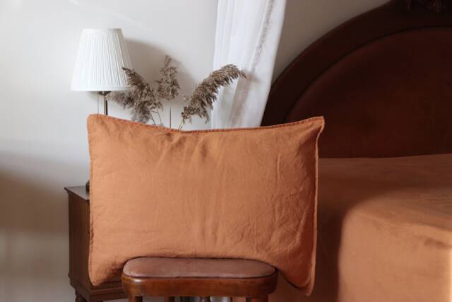Terracotta Linen Pillow Cover - European Stonewashed Pillowcase With Envelope Closure - image 1