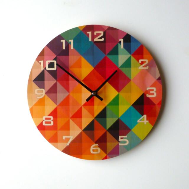 Rainbow Wooden Wall Clock Mid Century Modern Silent Clock - image 1