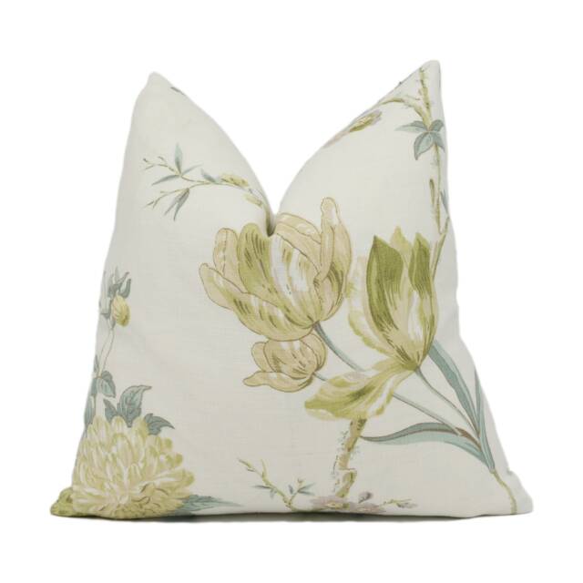 Lee Jofa - Allegra Linen Green/Aqu Pretty Floral Cushion Cover Handmade Throw Pillow Designer Home D??cor - image 1