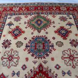 7x10 Creamy Color Ekash Afghan Luxury Area Rug, Kazak Hand Knotted Rug - Medallion Geometric Home D??cor - thumbnail 3