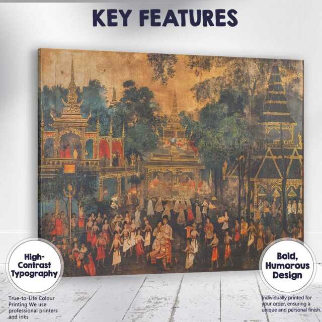 Traditional Thai Temple Cultural Festival Heritage Painting Canvas Wall Art Print Decor Picture Ready To Hang - image 1