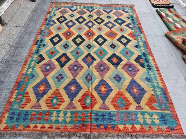 Colorful Kilim Rug 9.5x6.5 Afghan Tribal Wool Rug - image 1